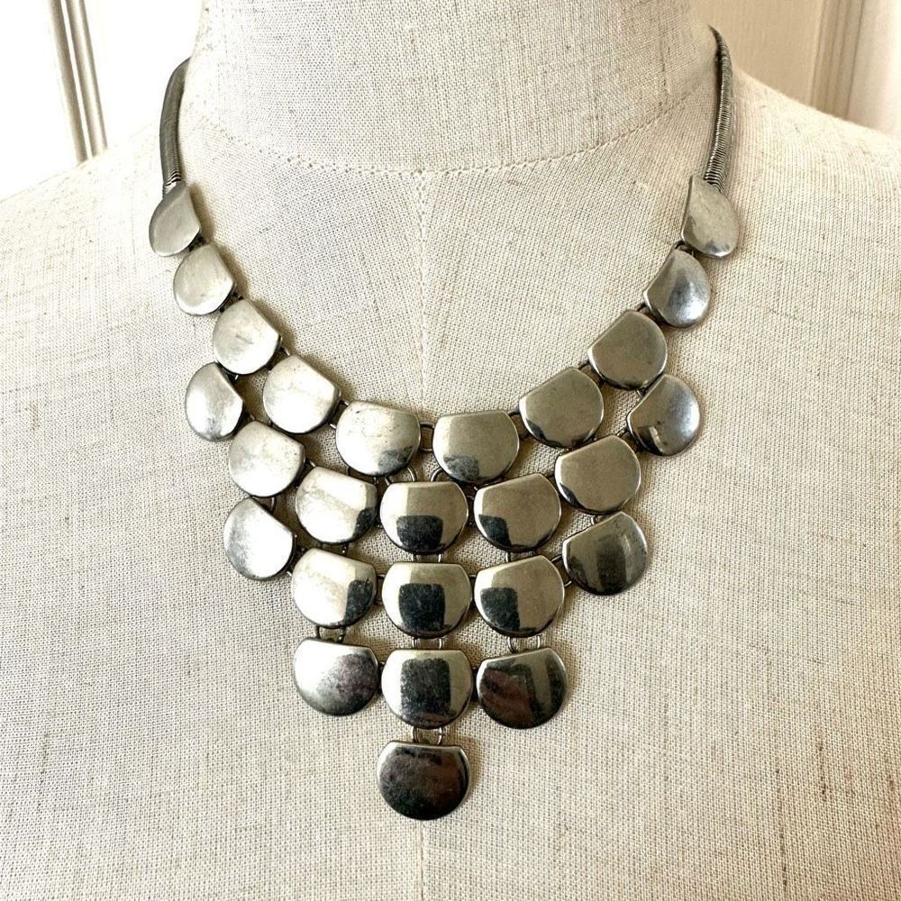 Express silver tone graduated statement necklace